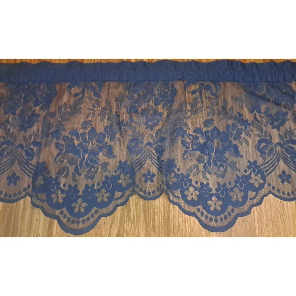 Vintage Blue Lace Valance Floral Bows Country Cottage Victorian Gothic 56x18